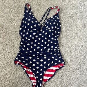 Women’s Star-Patterned Swimsuit - Blue and Red reversible, brand unknown. Padded